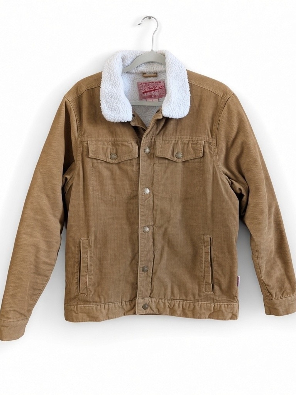 Brooklyn Cloth Co Sherpa Lined Corduroy Jacket Mens L Tan  Trucker Snap Coat
